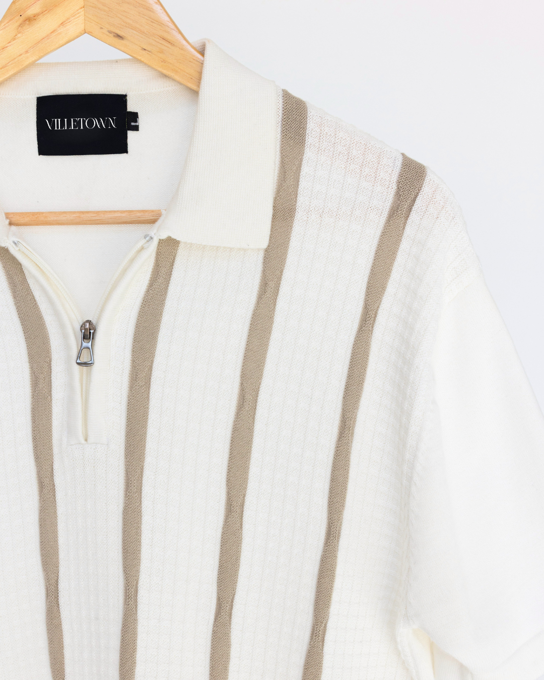 Premium Textured Strip Knit Cotton Zip Polo