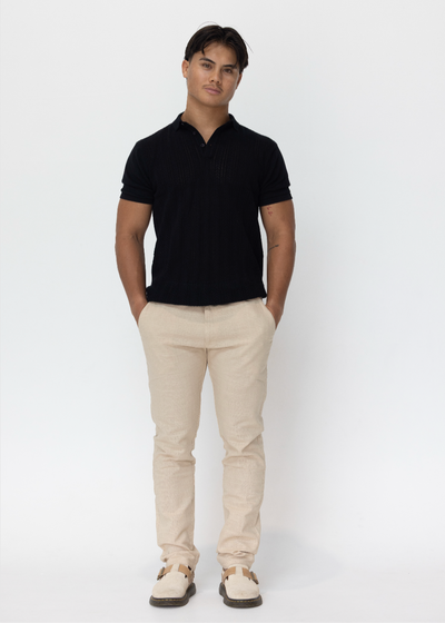 Jet Black Pointelle Knitted Cotton Polo