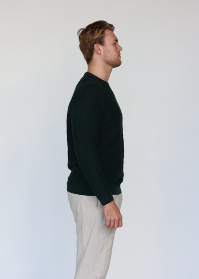 Forest Green Knit Cotton Crew Neck - Full-Sleeve