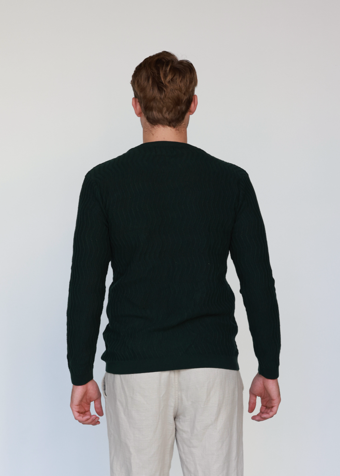 Forest Green Knit Cotton Crew Neck - Full-Sleeve