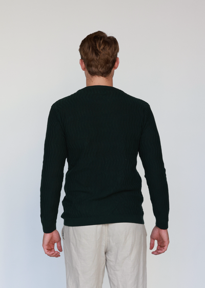 Forest Green Knit Cotton Crew Neck - Full-Sleeve