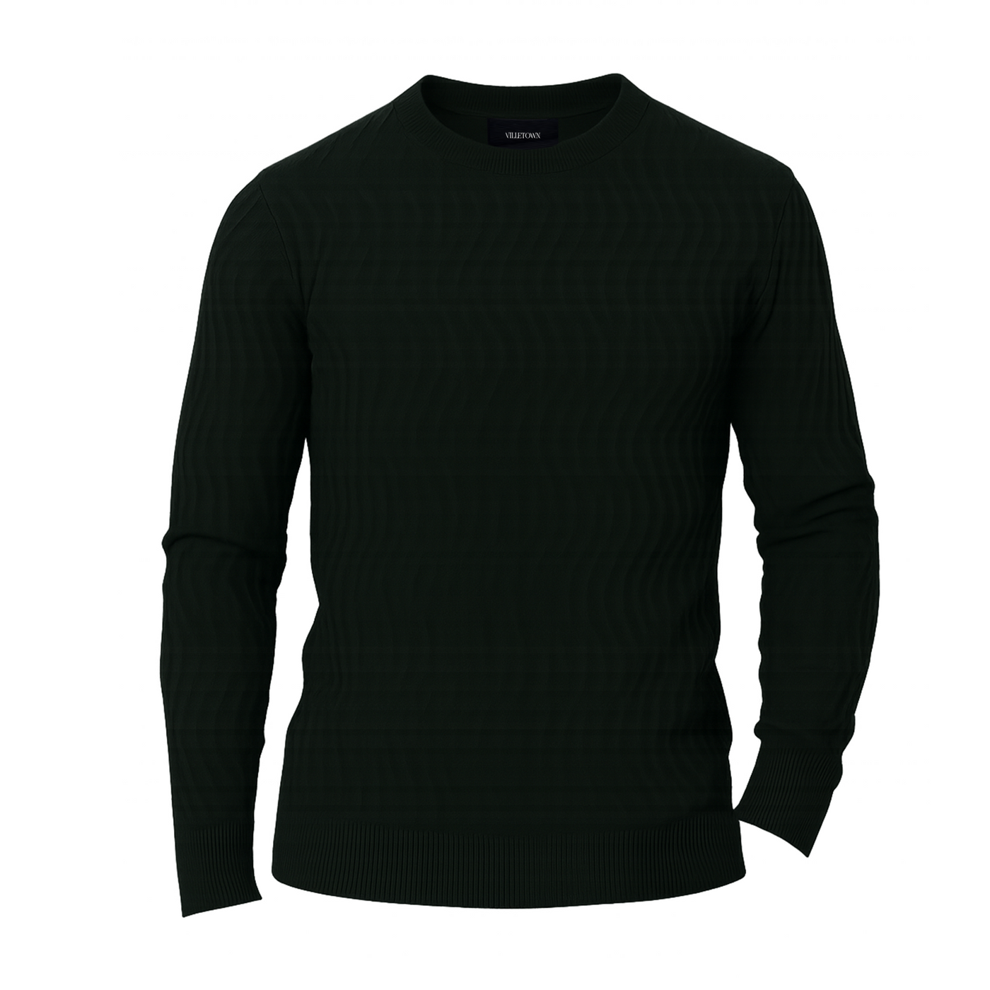 Forest Green Knit Cotton Crew Neck - Full-Sleeve