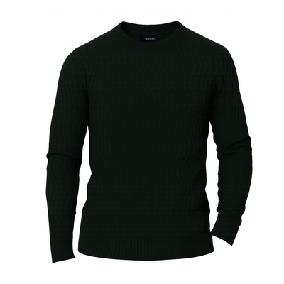 Forest Green Knit Cotton Crew Neck - Full-Sleeve