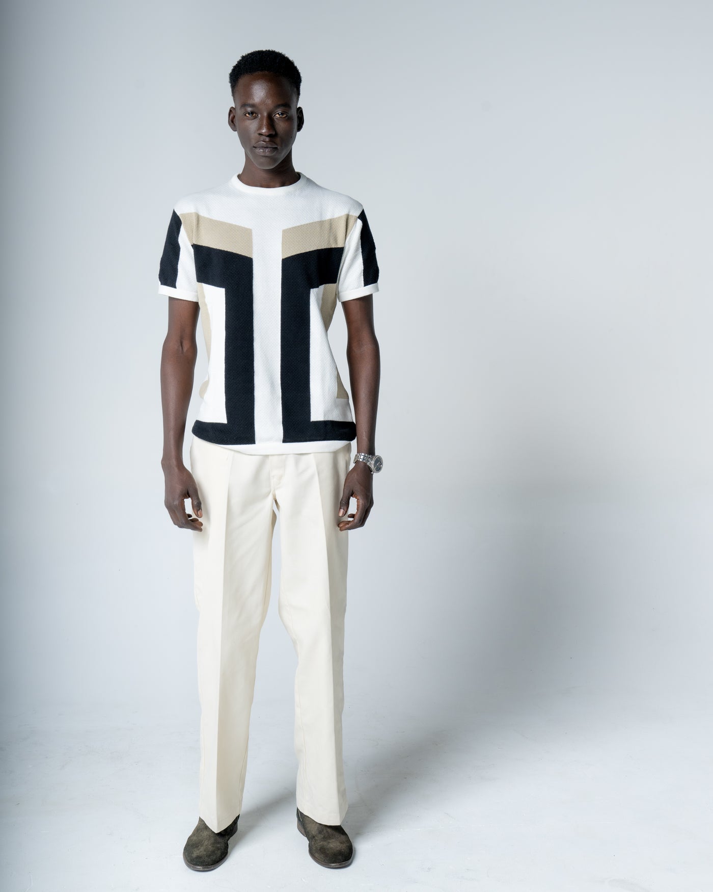Geometric crew neck knitted T-Shirt