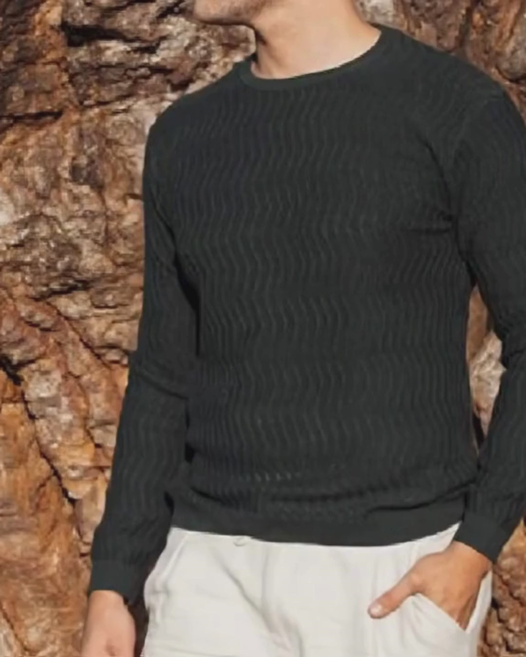 Forest Green Knit Cotton Crew Neck - Full-Sleeve